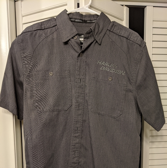 Men's Harley Davidson gray short sleeve button up - Picture 1 of 3